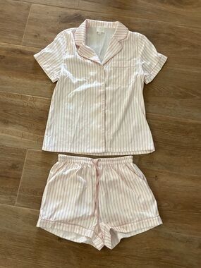 Le Rose Stories Women's Pink Striped Short Sleeve Pajama Set - XS